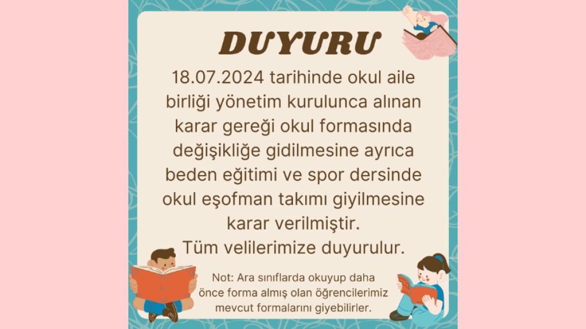 OKUL FORMA DEĞİŞİKLİĞİ DUYURUSU..